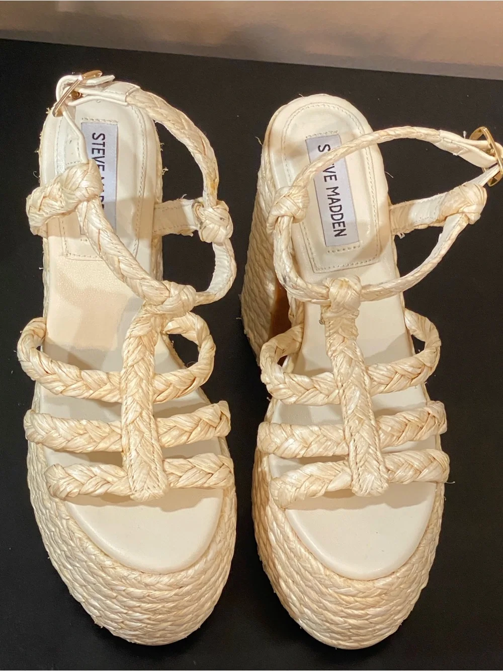 Steve Madden Braided Cream Platform Sandals with Ankle Strap
